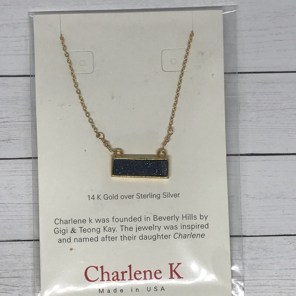 Charlene K Gray Druzy Bar Gold Necklace